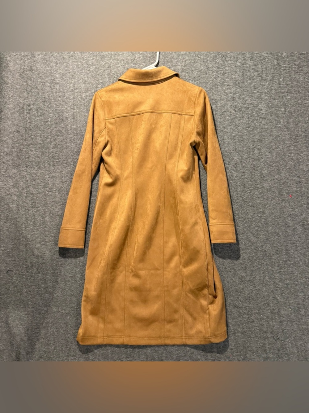WHBM Faux Suede Shirt Dress Womens 6 tan button front western long at knee $180 - Picture 6 of 14